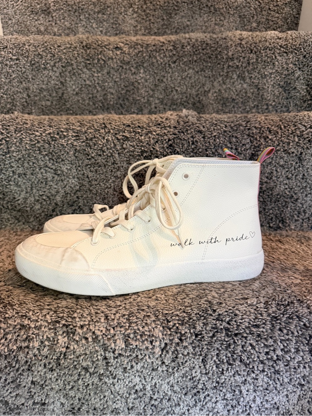 White High-Top leather type Sneakers for woman or man - Walk With Pride month